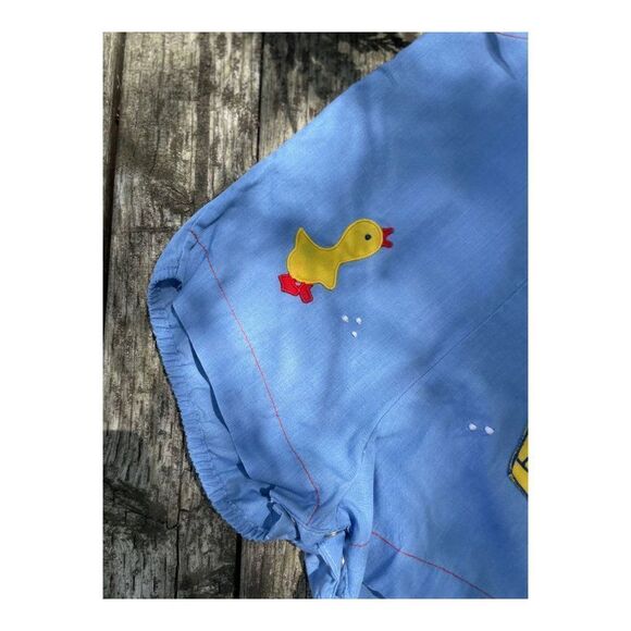 Vintage Hand Made Bubble Romper Shortalls Chambray Baby Chic Applique Unisex - Picture 5 of 6